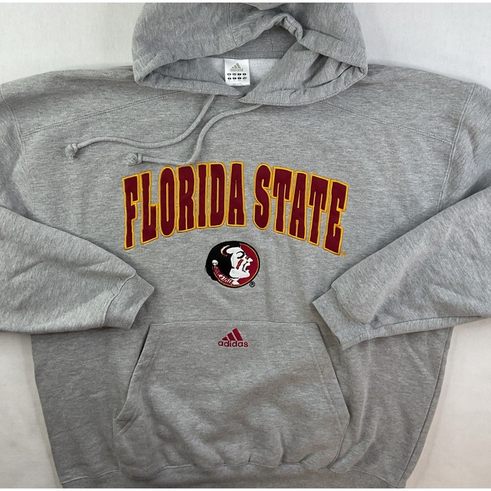 Vintage Adidas Hoodie Men XL Florida State Seminoles Y2K Grey NCAA Center Logo - Picture 1 of 13